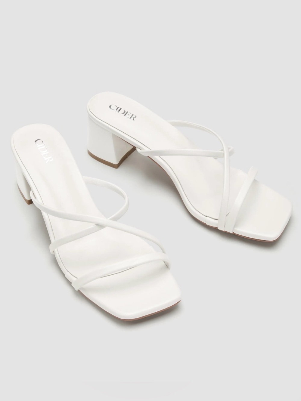 Cider White Minimal Strappy Block Heel Sandals